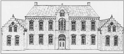 Pentekening van het gebouw het Klooster in Nuenen, getekend door Nico Nagtegaal in 1973